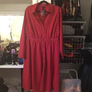 Red Button-Up Shirt Dress